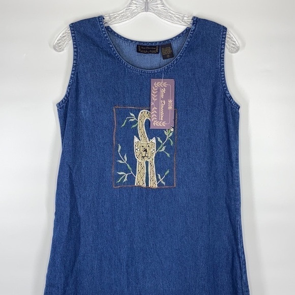 Vintage New Directions Feline Cat Denim Maxi Sleeveless Dress Size Medium NWT - Picture 4 of 12